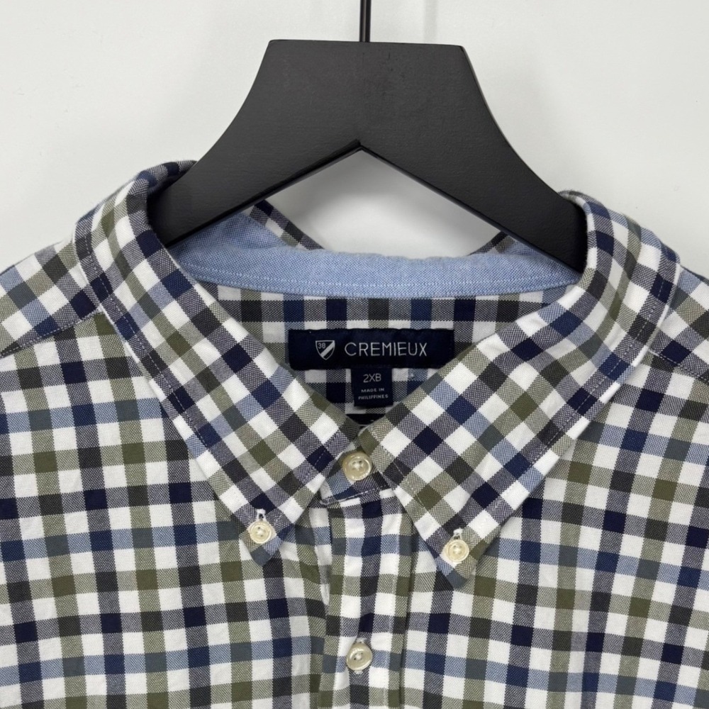 Cremieux Button Down Shirt Mens 2XB Blue Green Gingham Supima Cotton Big Tall